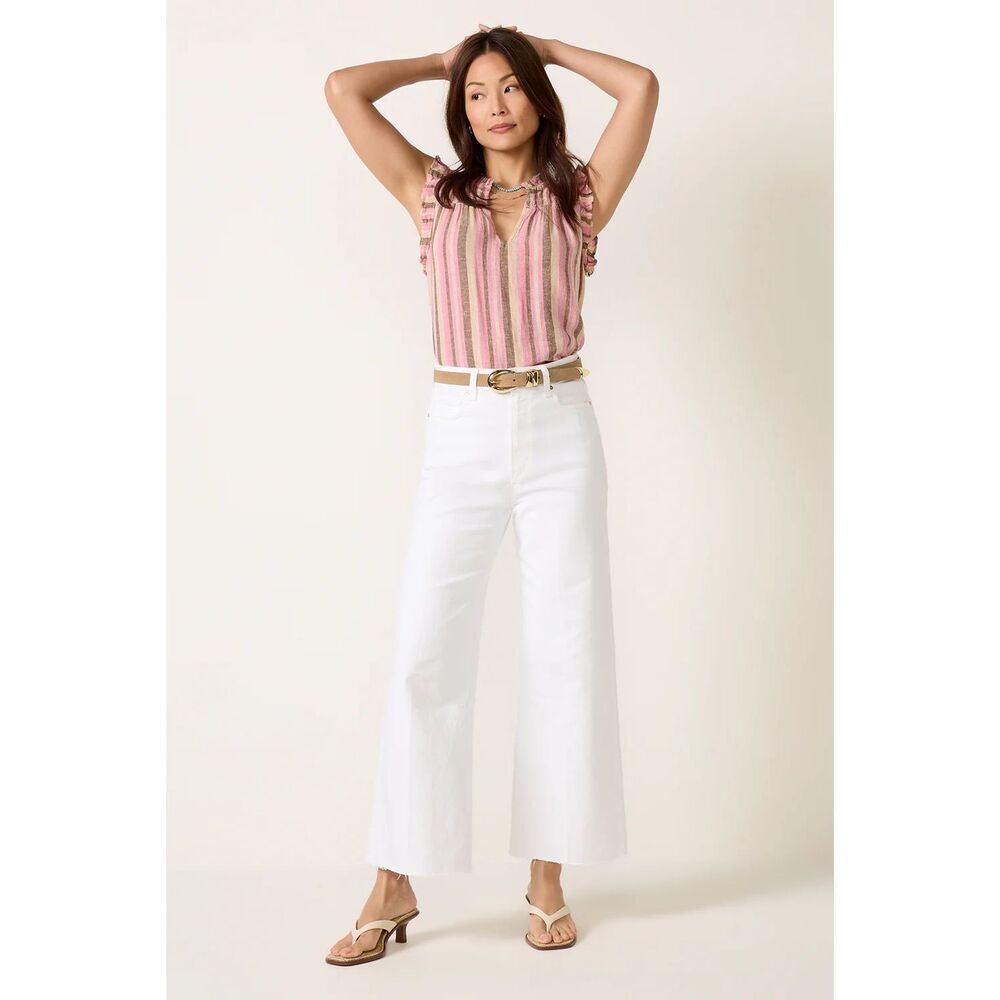 Paige Anessa Wide Leg Cropped Jeans Raw Hem in Crisp White Size 27